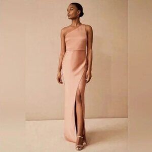 BHLDN Dylan One-Shoulder Satin Side-Slit Gown in Sedona 14